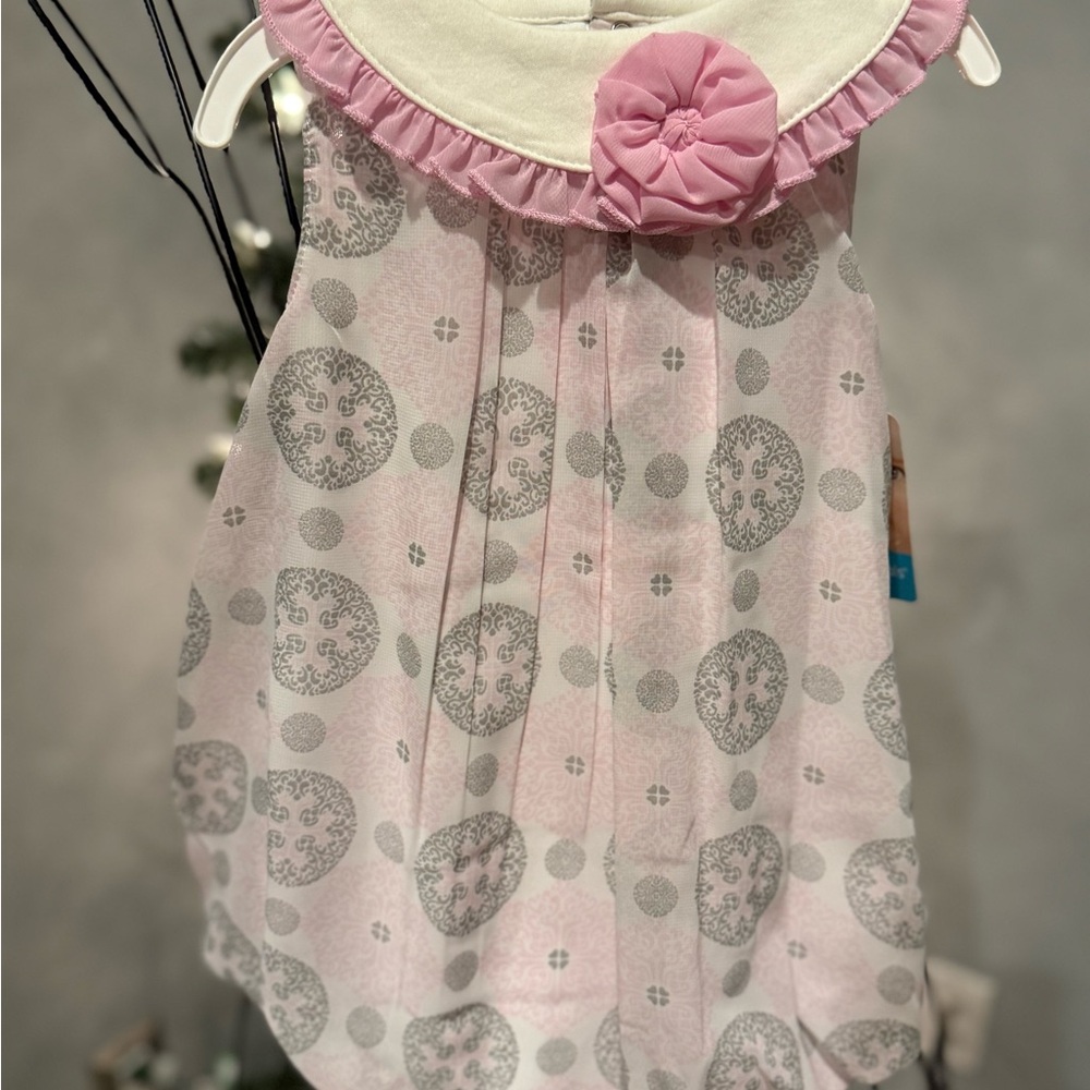 NWT, Pink and White Baby Dress with Floral Pattern